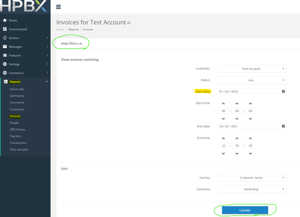 hpbx view invoices