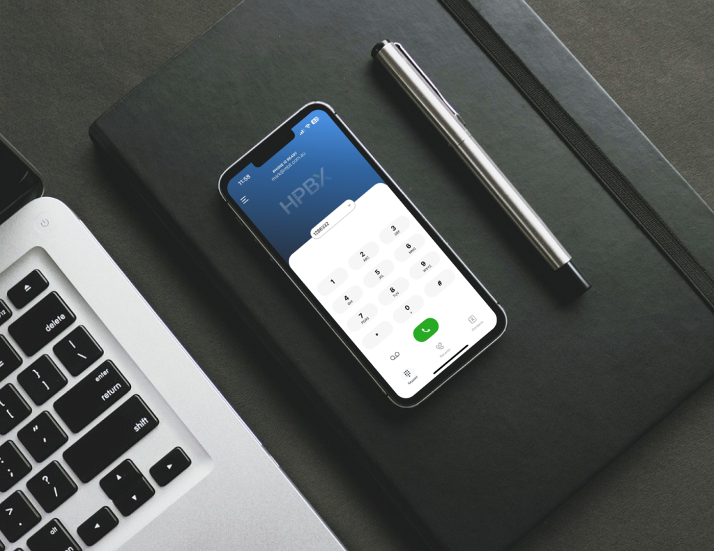 HPBX Communicator on smart phone on desk